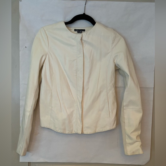 Vince Slim Lambskin Leather Moto Jacket Off-White, Size Small - Picture 4 of 11